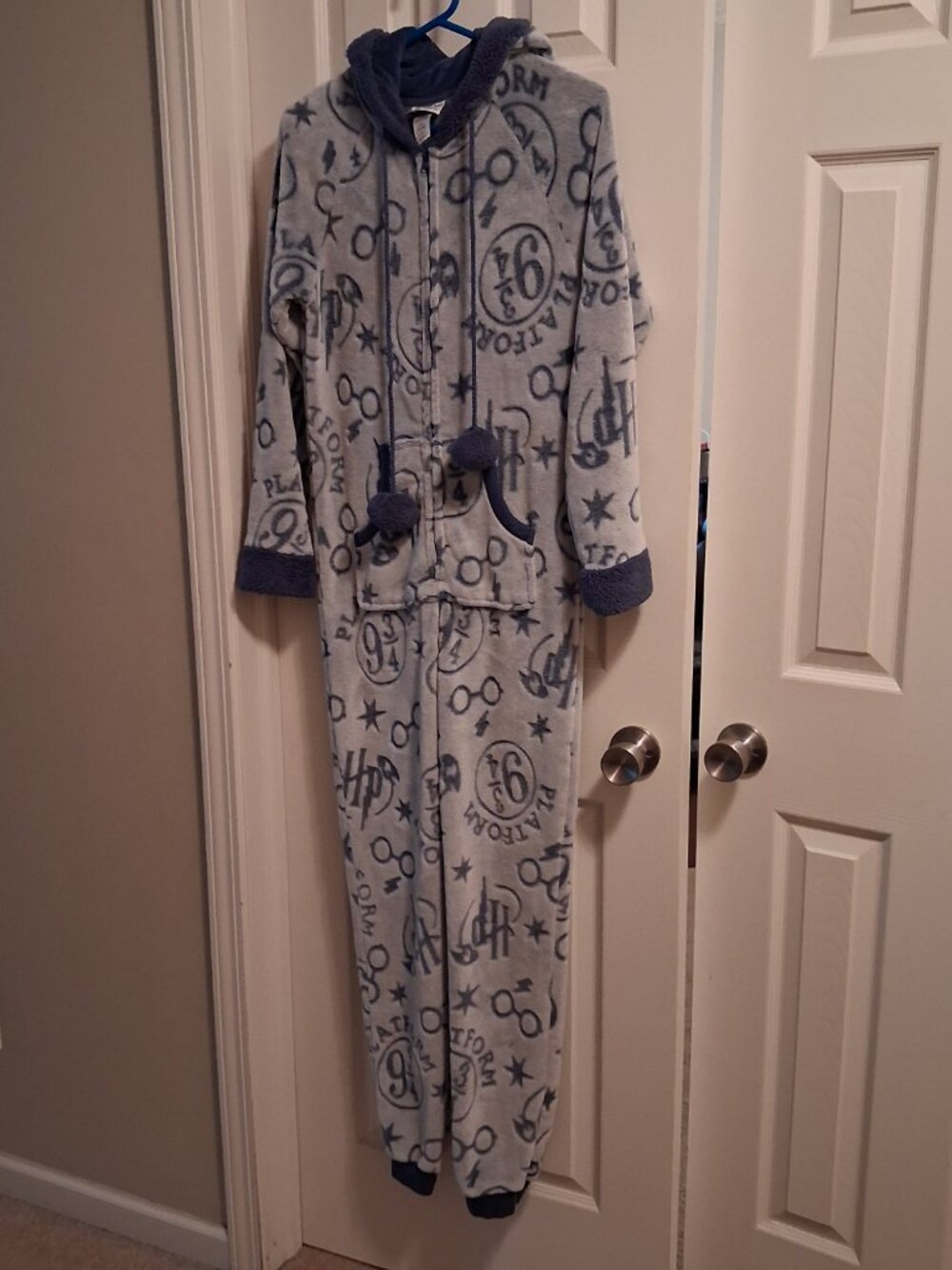Wizarding World Women's Harry Potter One-Piece Hooded Pajama Jumpsuit Blue Small